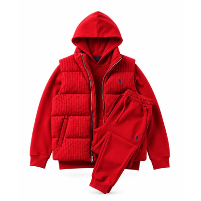 Men’s Heritage Cable-Knit Padded Vest 3-Piece Fleece Tracksuit Set